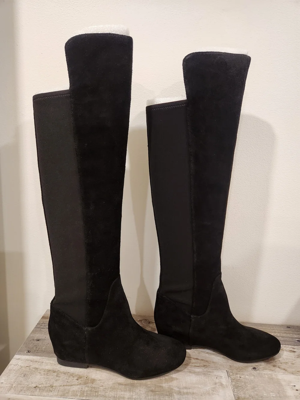 Nine West Women's Black Suede Knee-High Wedge Boots